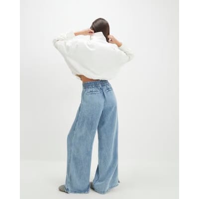 Blue Elasticated Dart Front Wide Leg Jeans