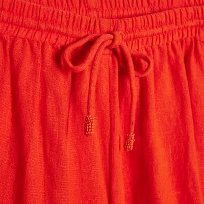 Red Linen Blend Shorts