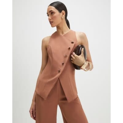 Brown Collarless Asymmetric Jumpsuit