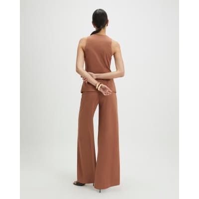 Brown Collarless Asymmetric Jumpsuit