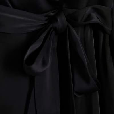 Petite Black Wrap Front Mini Dress