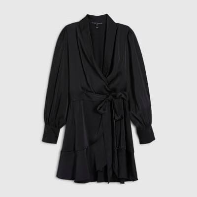 Petite Black Wrap Front Mini Dress