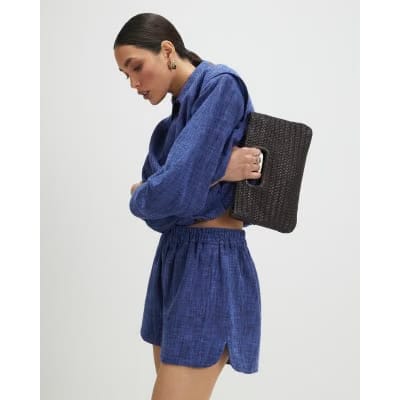 Navy Linen Look Elasticated Short