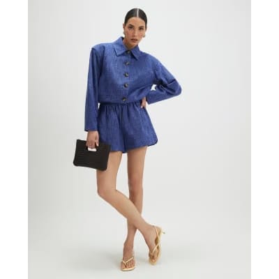 Navy Linen Look Elasticated Short