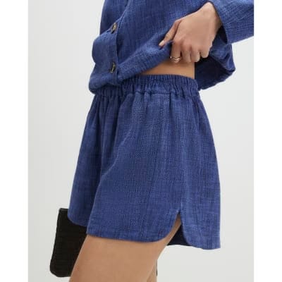 Navy Linen Look Elasticated Short