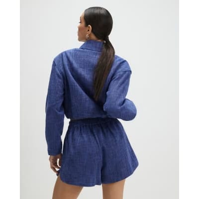 Navy Linen Look Elasticated Short