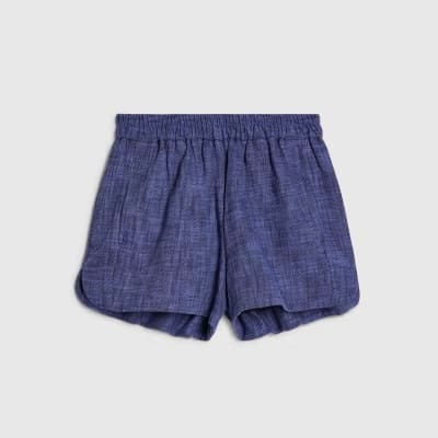 Navy Linen Look Elasticated Short