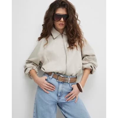 Cream Cotton Blend Harrington Jacket