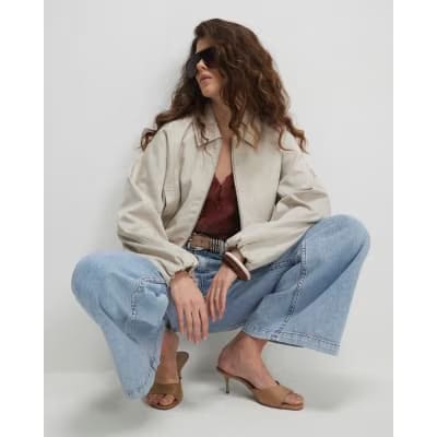 Cream Cotton Blend Harrington Jacket