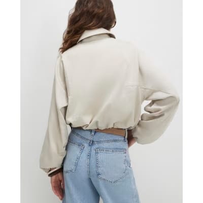 Cream Cotton Blend Harrington Jacket