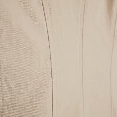 Cream Seamed Short Sleeve Denim Dress