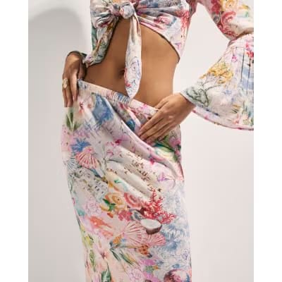 Pink Graphic Print Maxi Beach Skirt