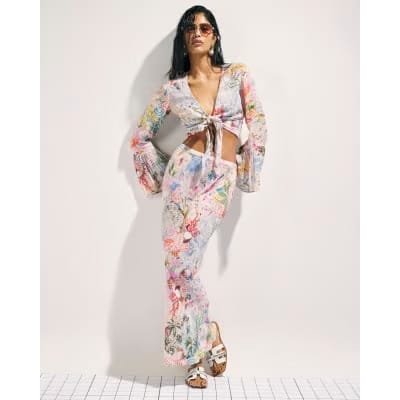 Pink Graphic Print Maxi Beach Skirt