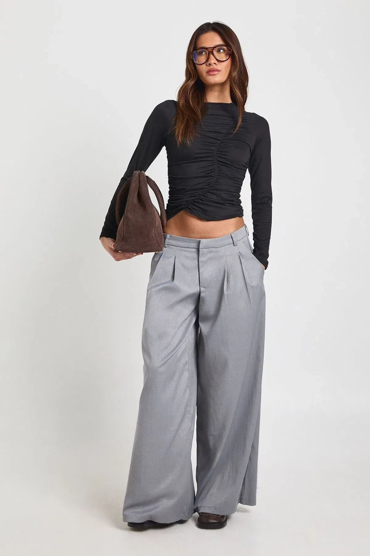 Asymmetric Ruched Detail Long Sleeve Top