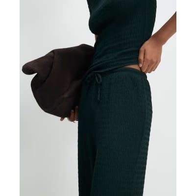 Green Textured Wide Leg Trousers
