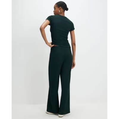 Green Textured Wide Leg Trousers