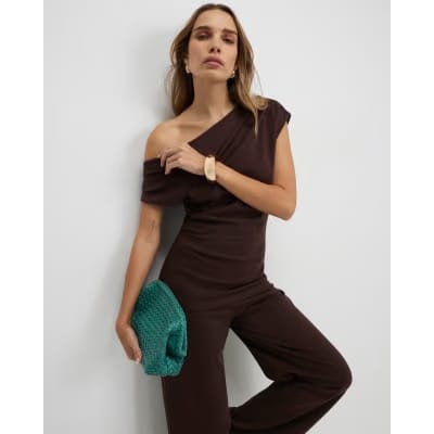 Brown Sleeveless Ponte Drape Top