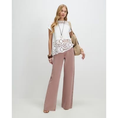 White Spliced Lace T-Shirt