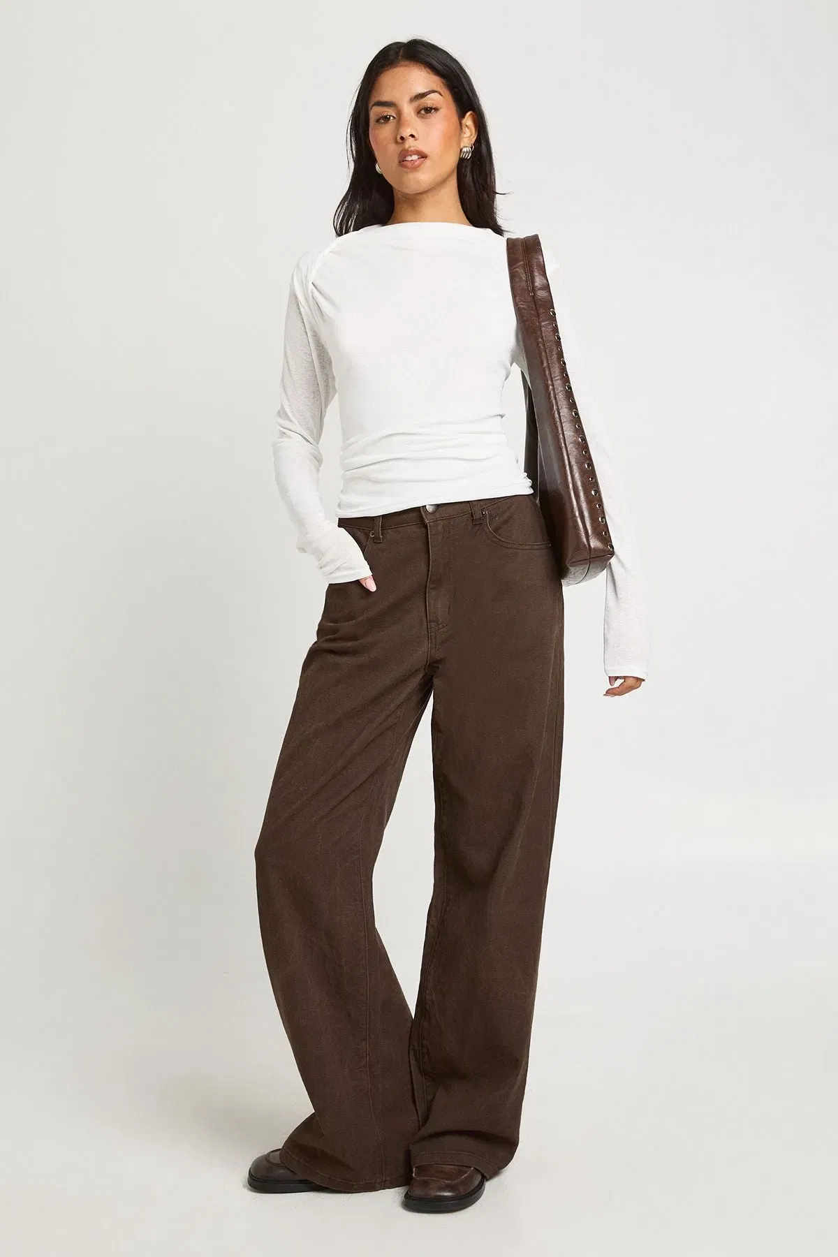 Sheer Textured Slash Neck Long Sleeve Top