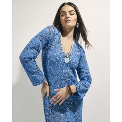 Blue Crochet Shell Maxi Dress