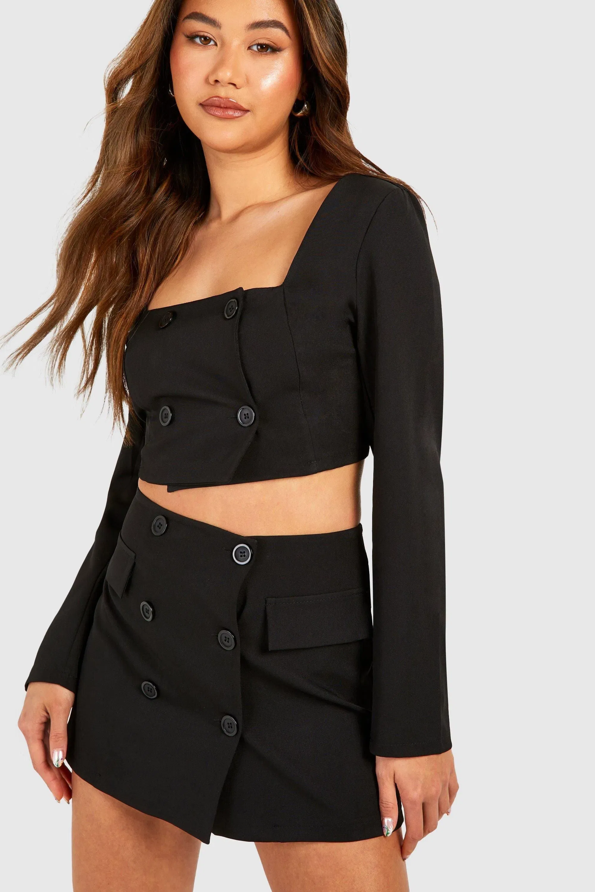 Wrap Front Button Detail Mini Skirt