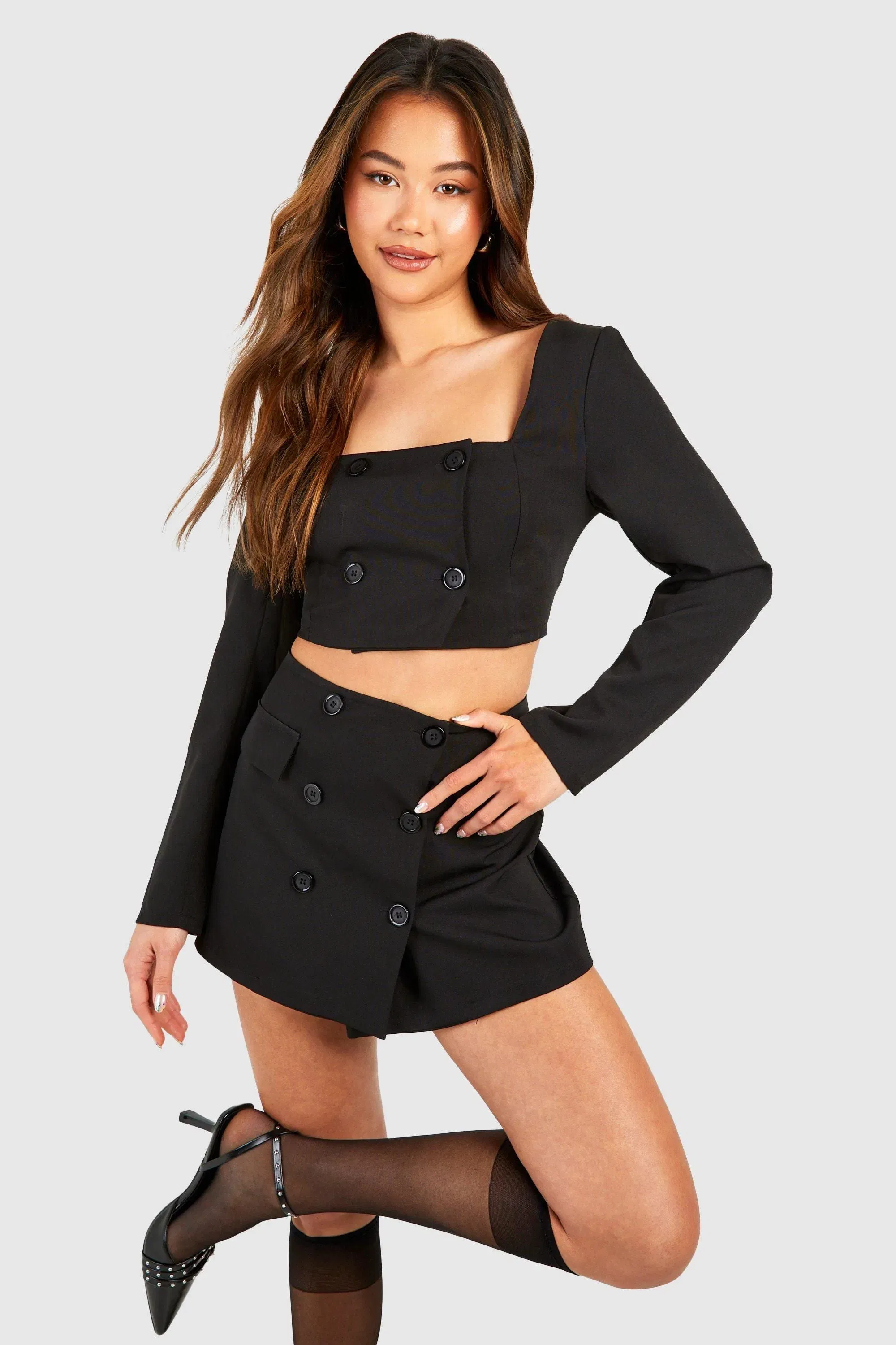 Wrap Front Button Detail Mini Skirt