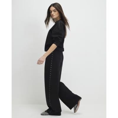 Black Studded Wide Leg Joggers