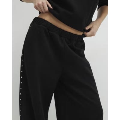 Black Studded Wide Leg Joggers