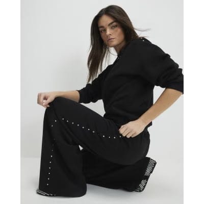 Black Studded Wide Leg Joggers