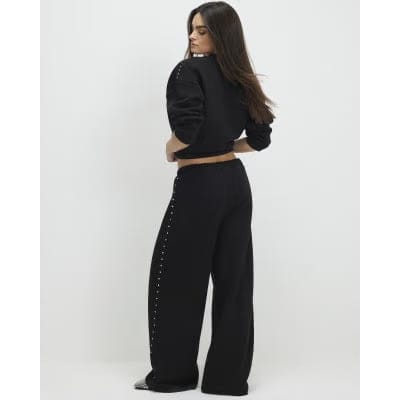 Black Studded Wide Leg Joggers