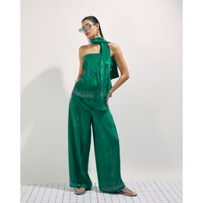 Green Embellished Scarf Bandeau Top