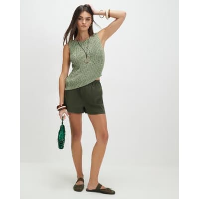 Green Sleeveless Asymmetric Knit Vest Top
