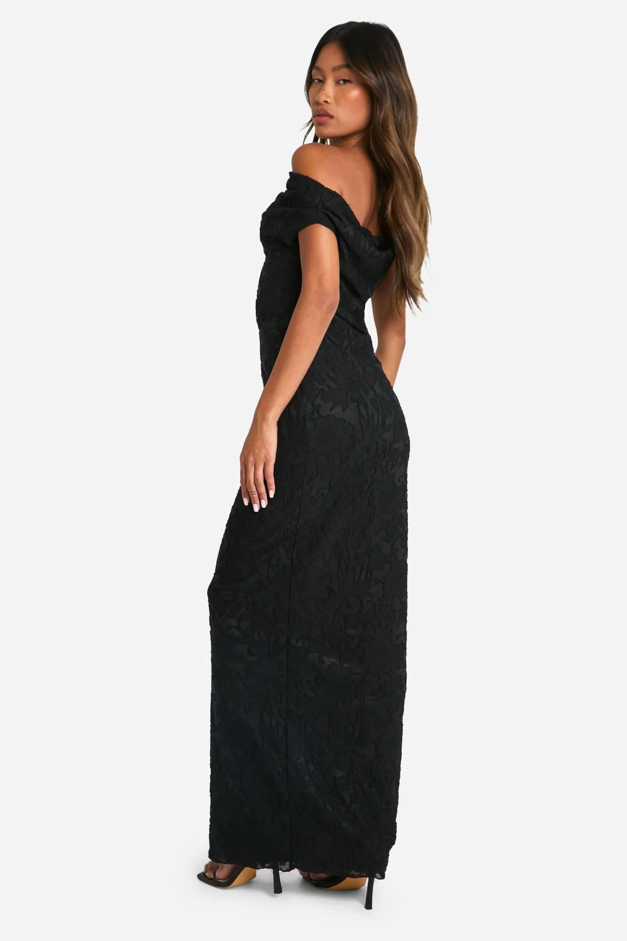 Jacquard Floral Twist Strap Maxi Dress
