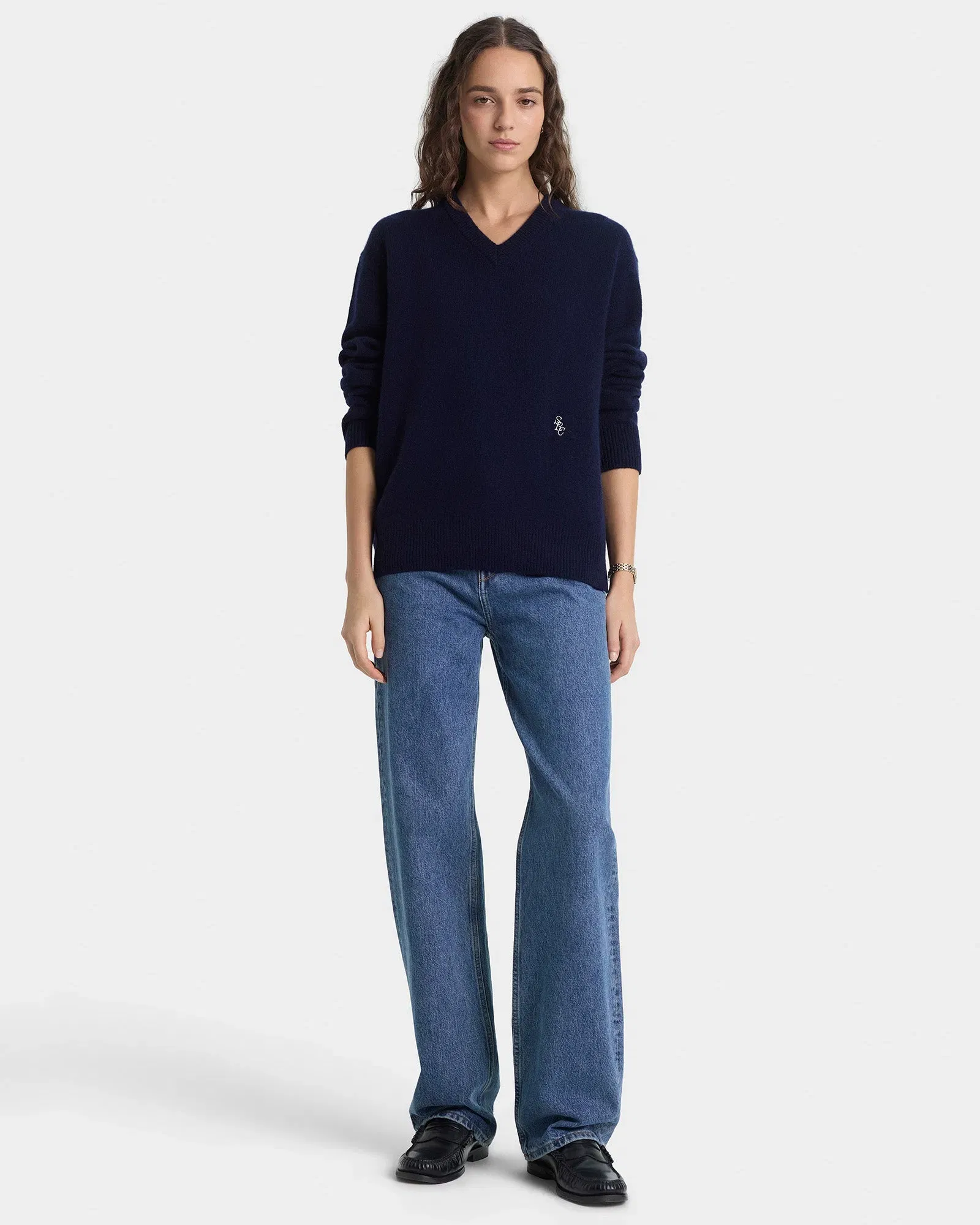 SRC Cashmere V-Neck Sweater - Navy