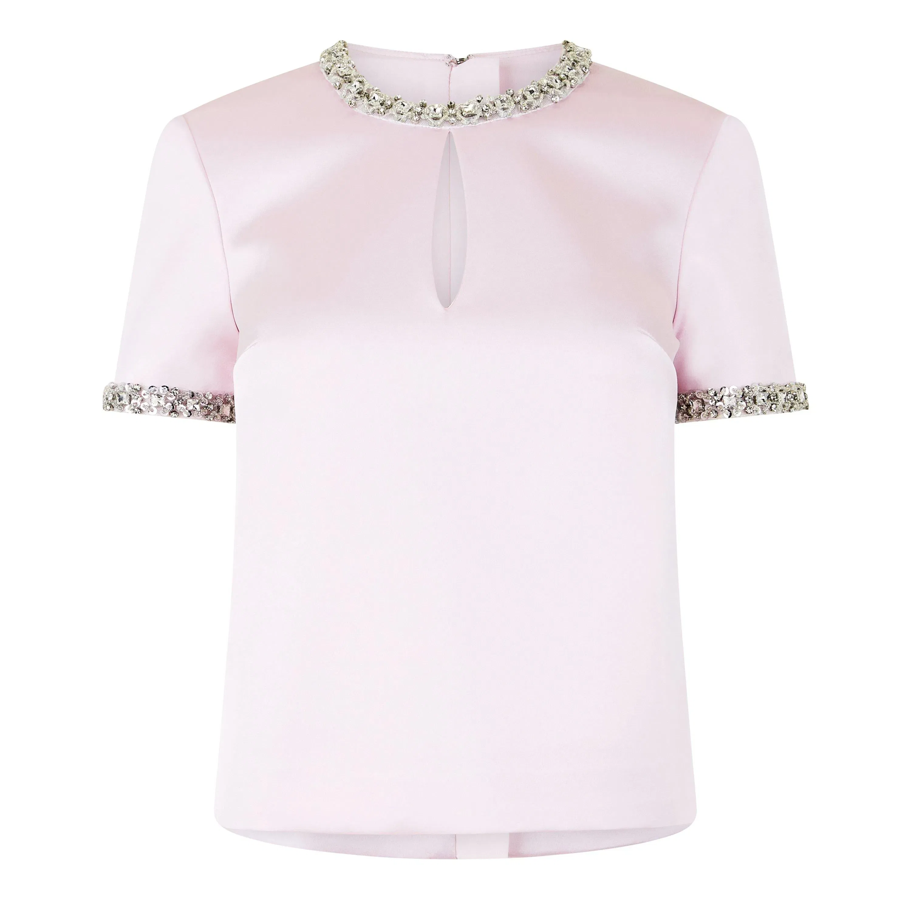 Satin Embellished Short-Sleeve Blouse