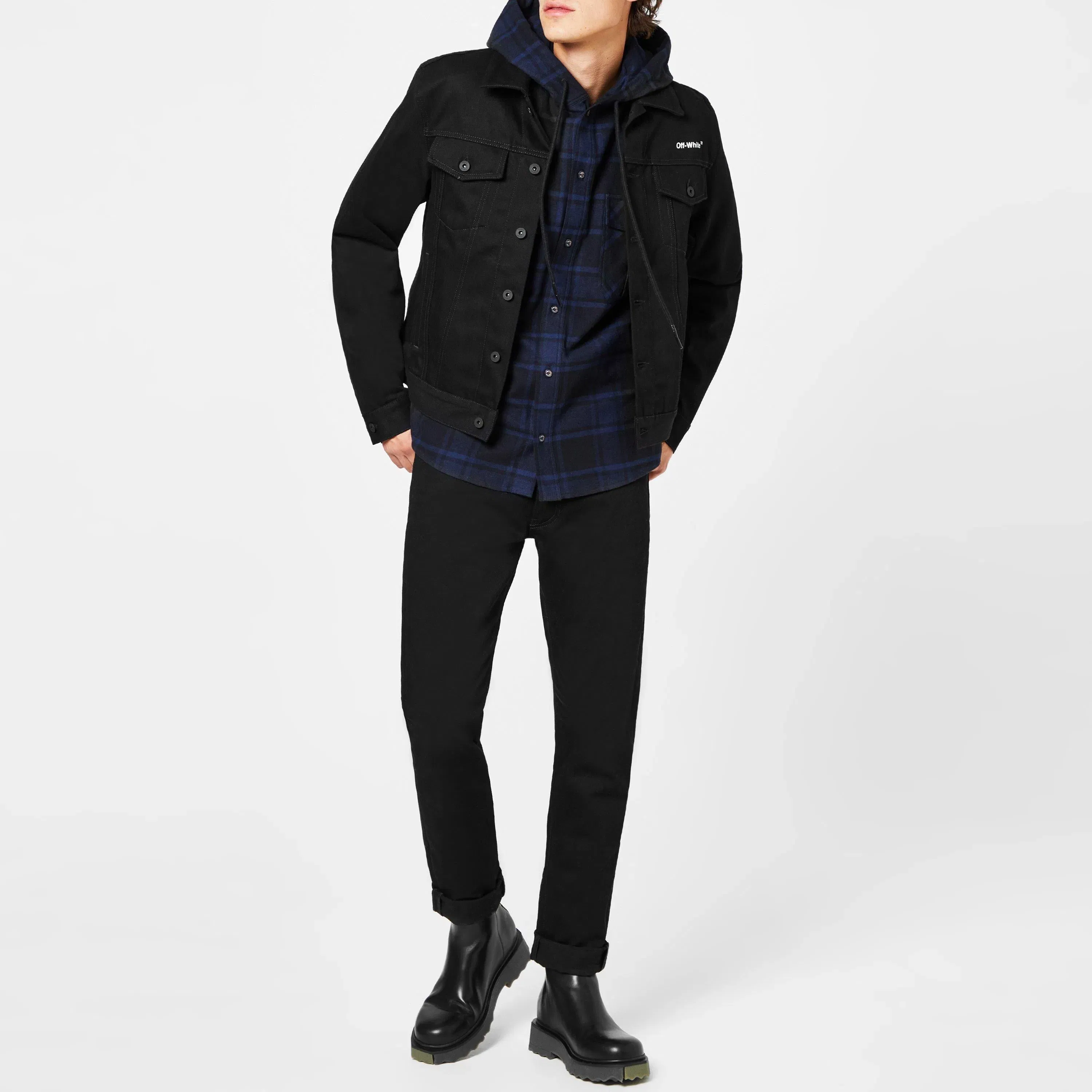 Tab Cotton Long Sleeve Diagonal Print Denim Jacket