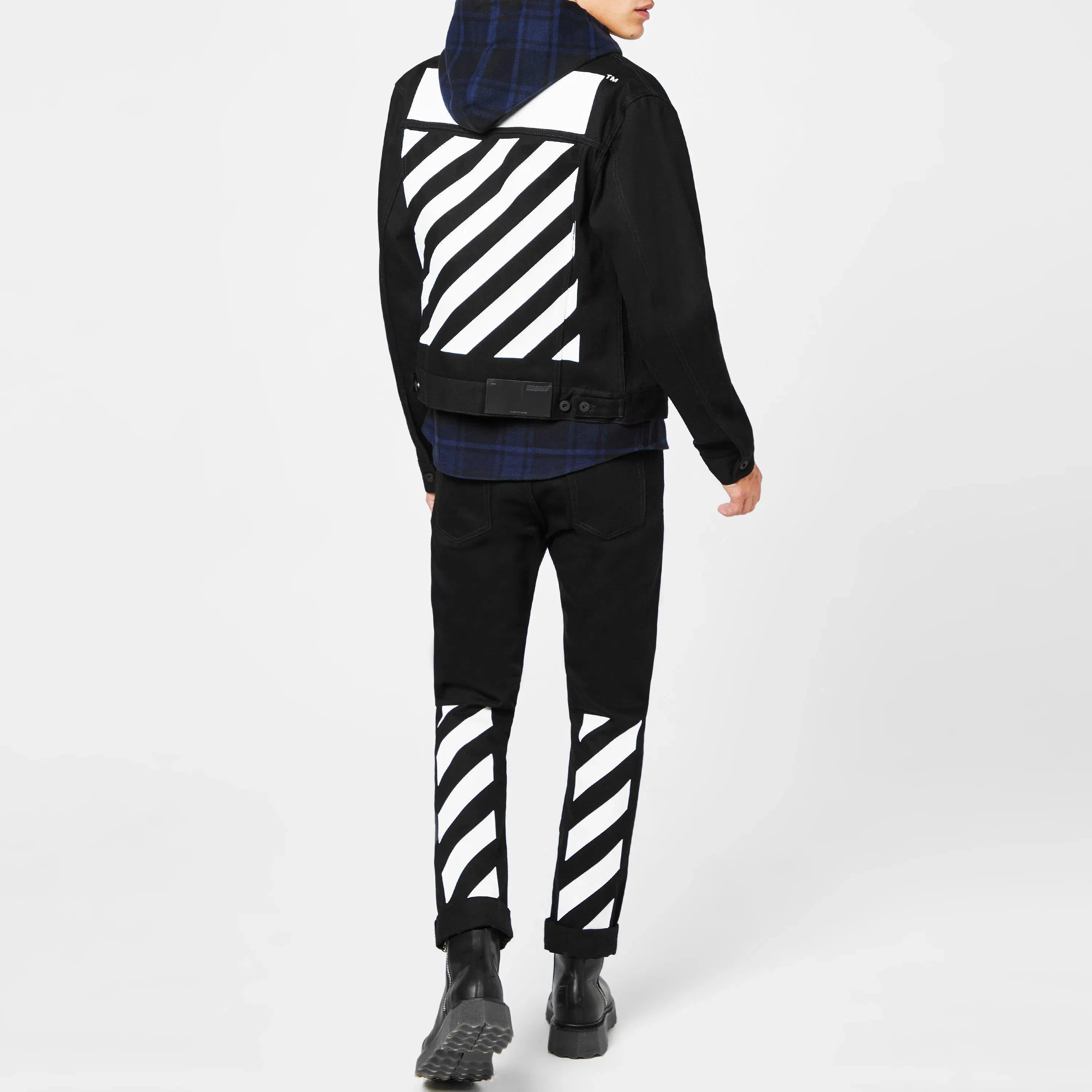 Tab Cotton Long Sleeve Diagonal Print Denim Jacket