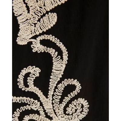 Petite Black Embroidered Wide Leg Trousers