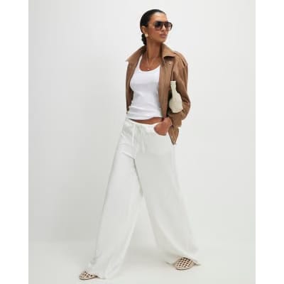 White Wide leg Drawstring Jeans