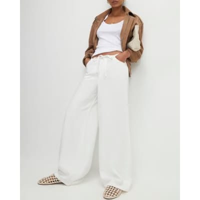 White Wide leg Drawstring Jeans