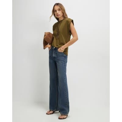Khaki Premium Ruched Shoulder T-shirt