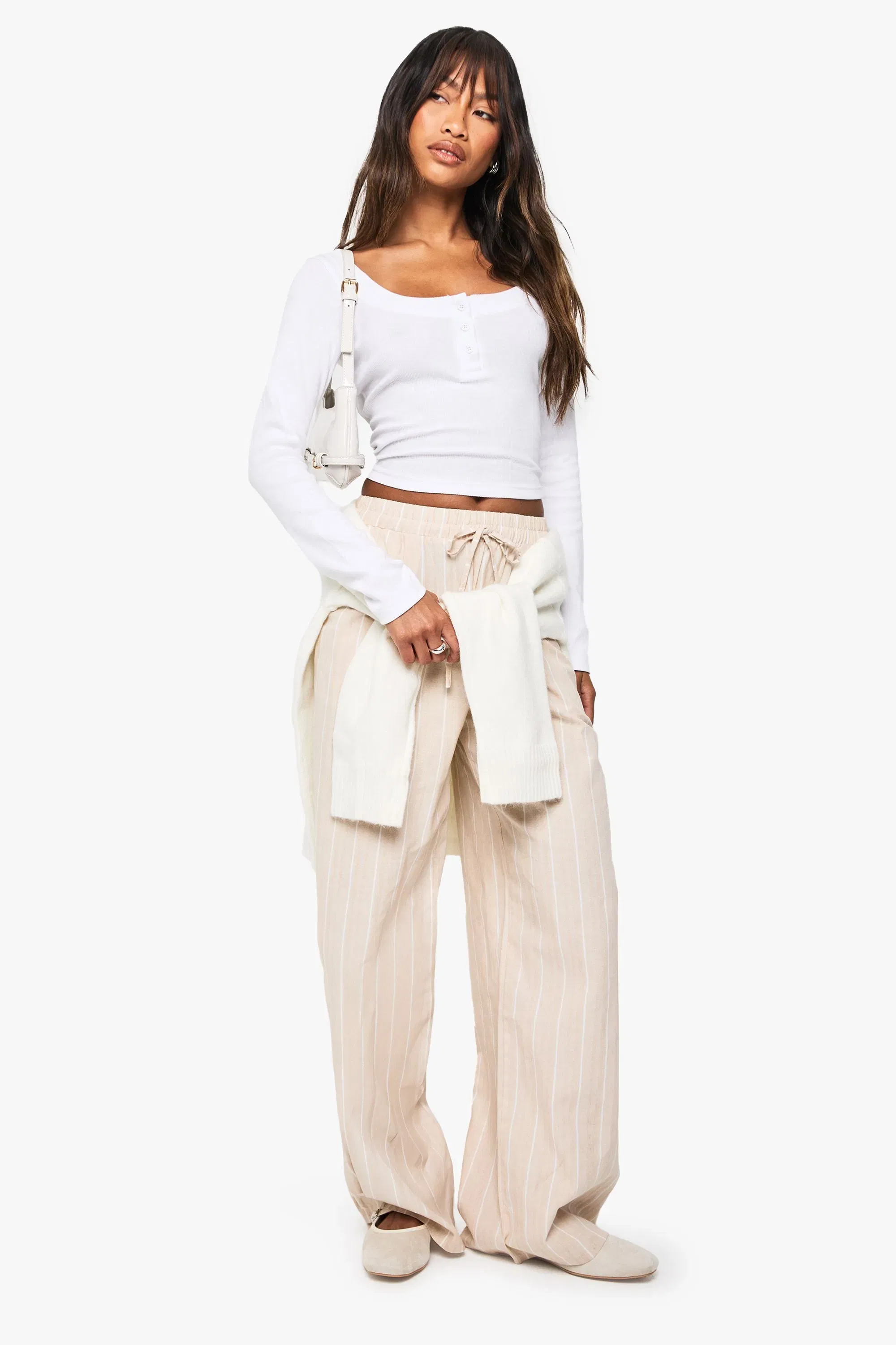 Rib Detail Scoop Neck Long Sleeve Top