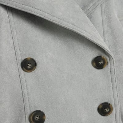 Blue Faux Suede Collared Bomber Jacket