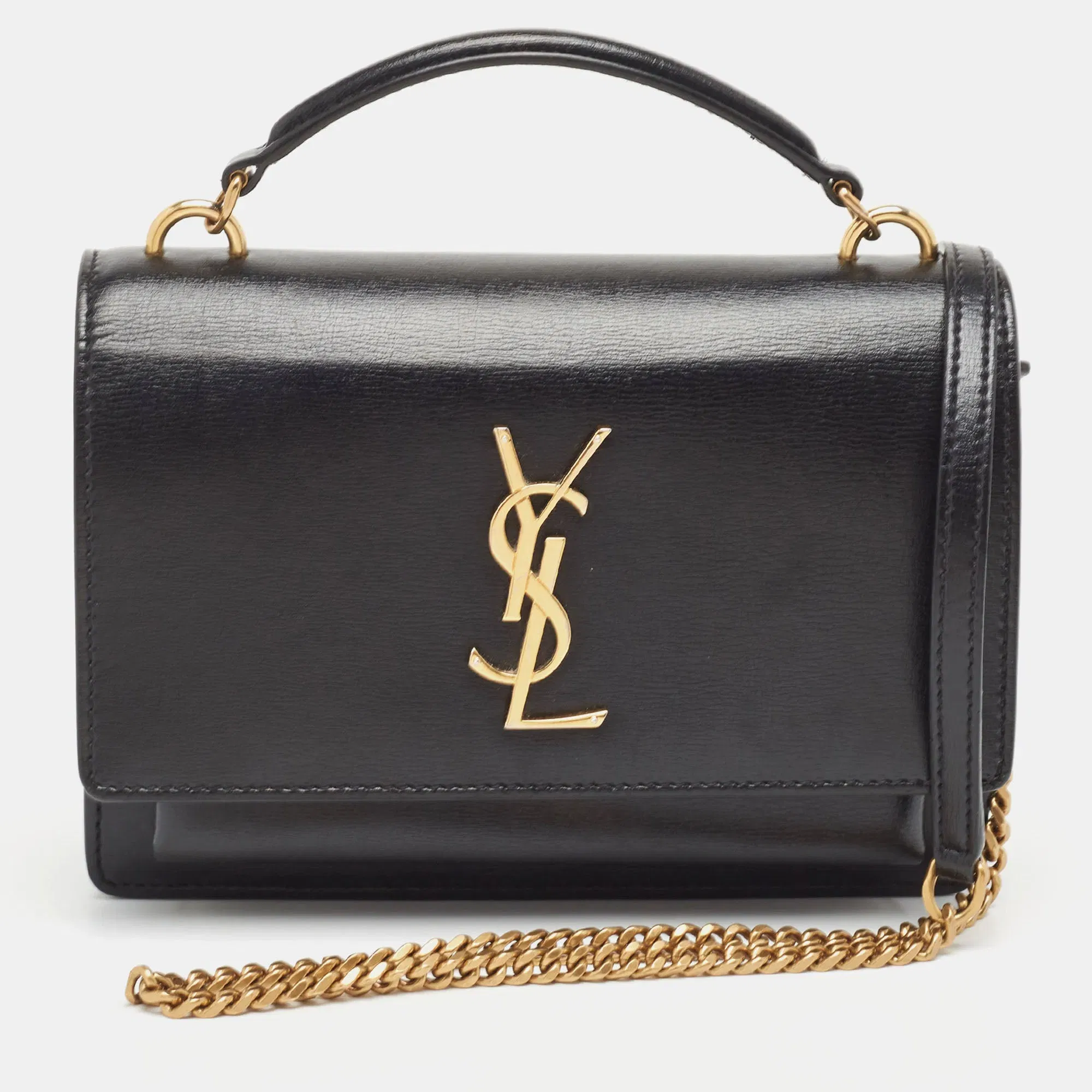 Saint Laurent Black Leather Sunset Top Handle Bag