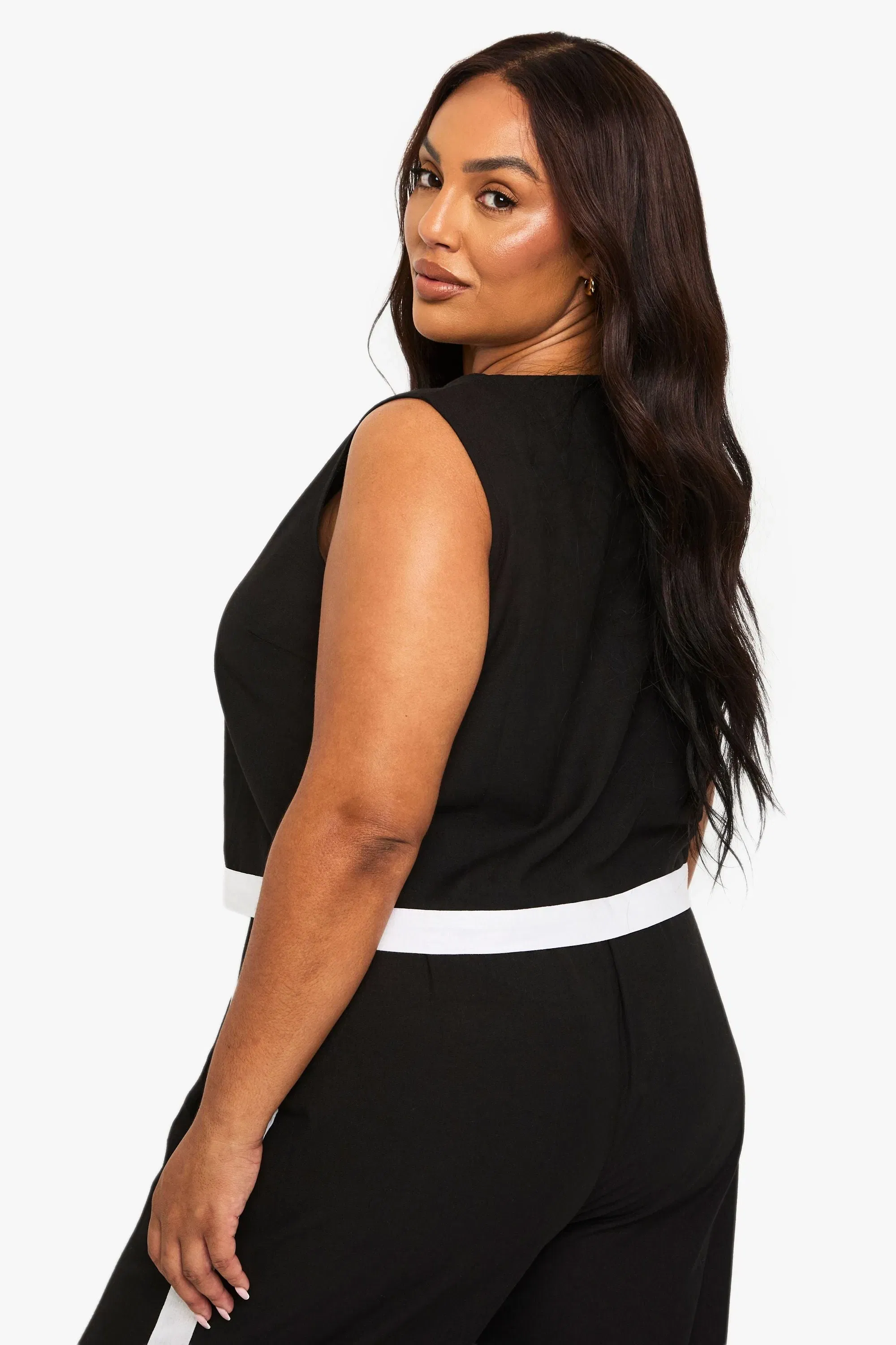 Plus Linen Contrast Hem Tunic Top