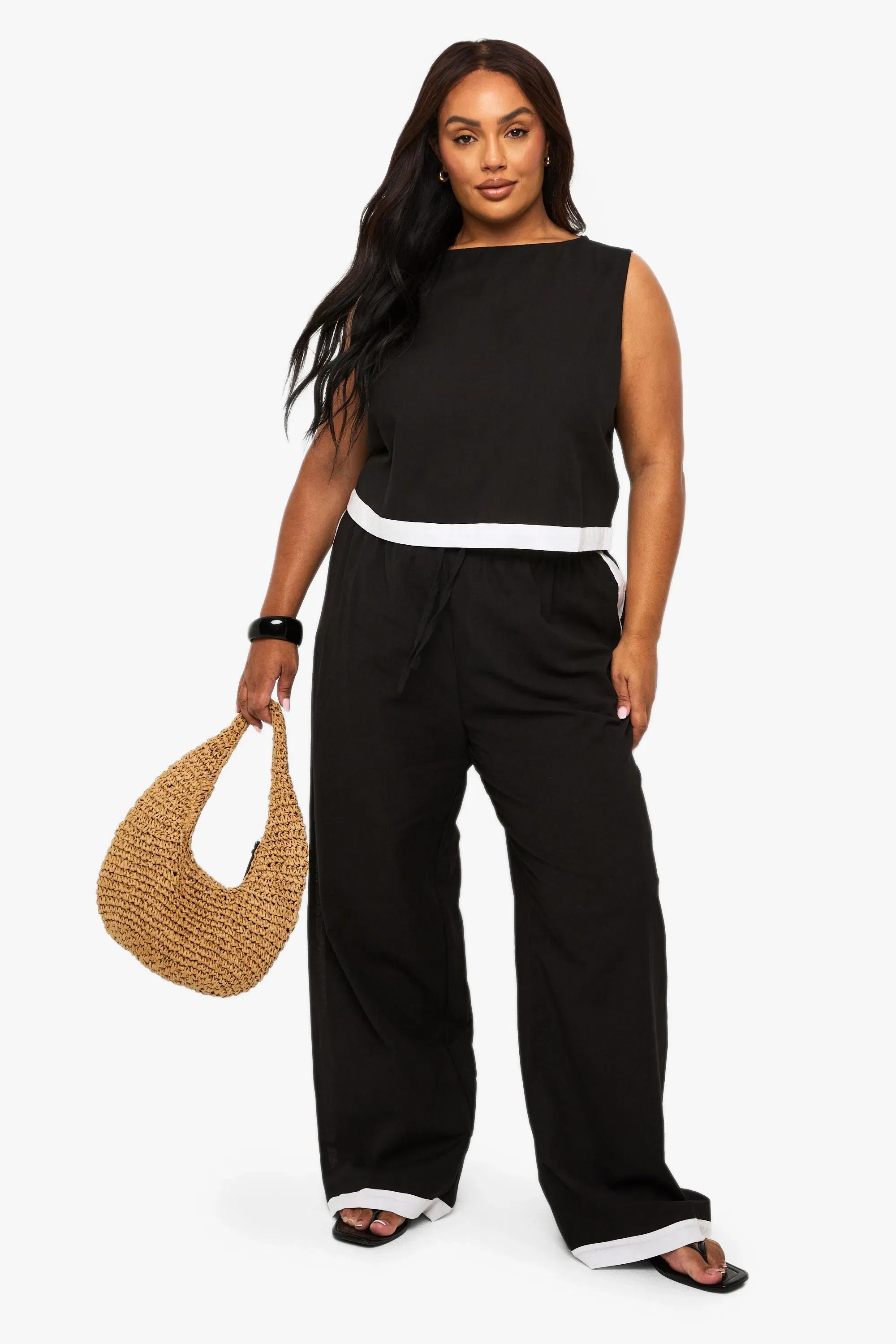 Plus Linen Contrast Hem Tunic Top