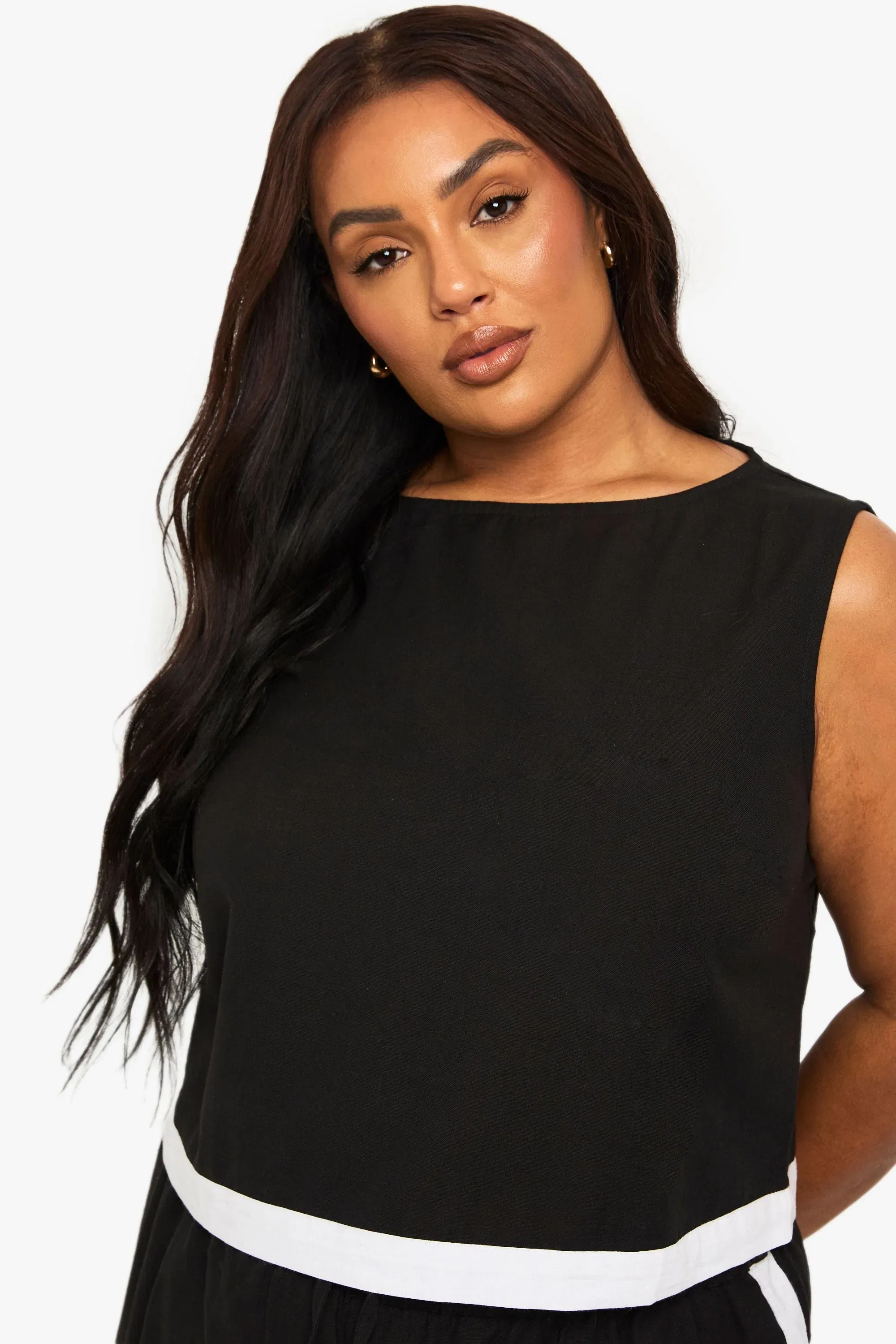 Plus Linen Contrast Hem Tunic Top