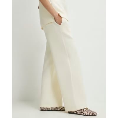Cream Premium Twill Wide Leg Joggers