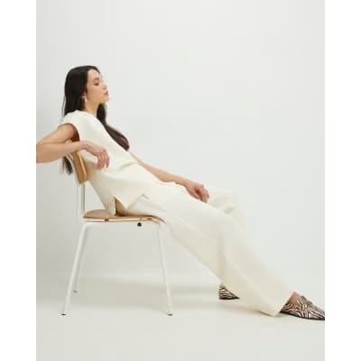 Cream Premium Twill Wide Leg Joggers