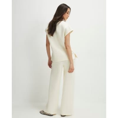 Cream Premium Twill Wide Leg Joggers